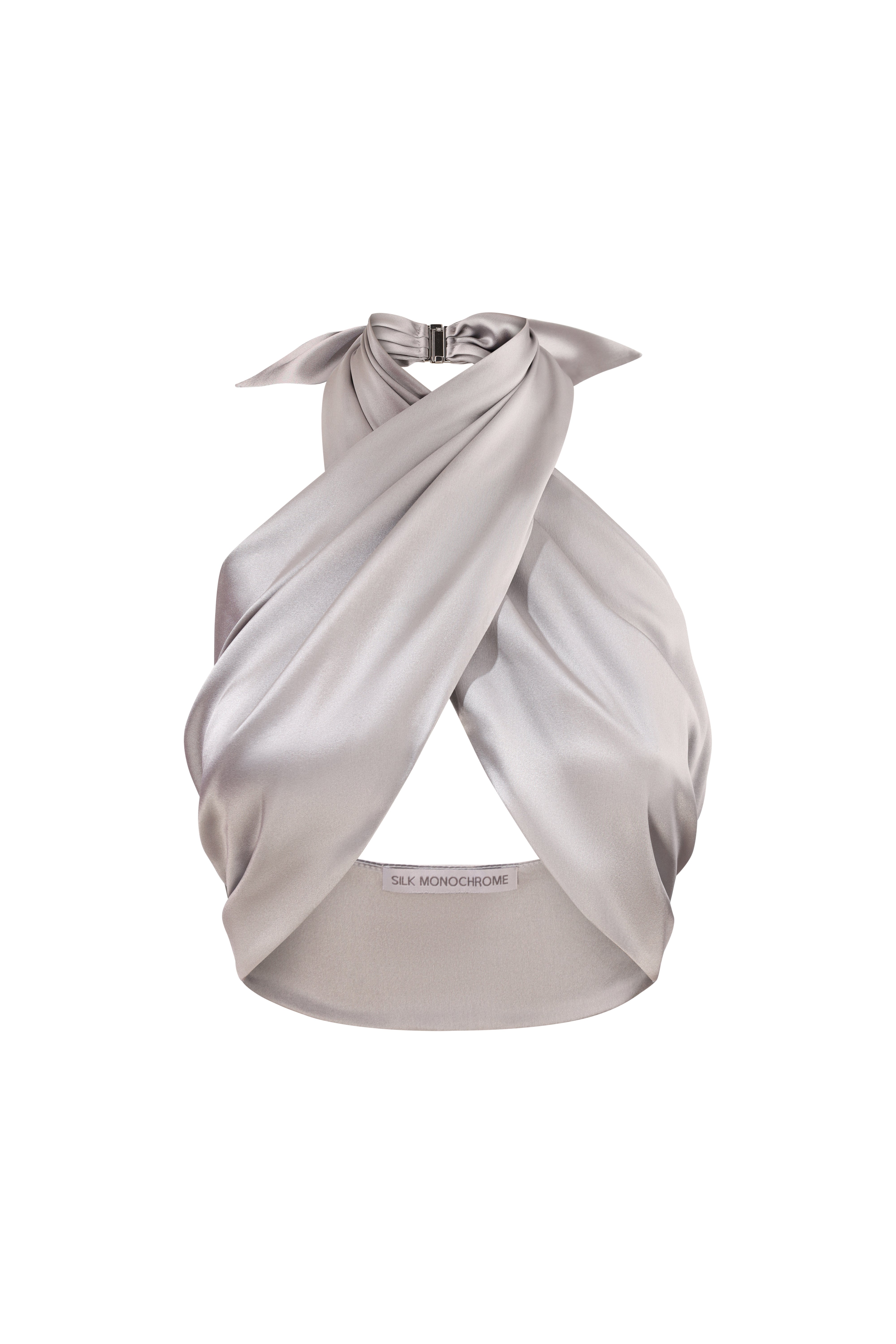 SILK SCARVE TOP PEARL GRAY
