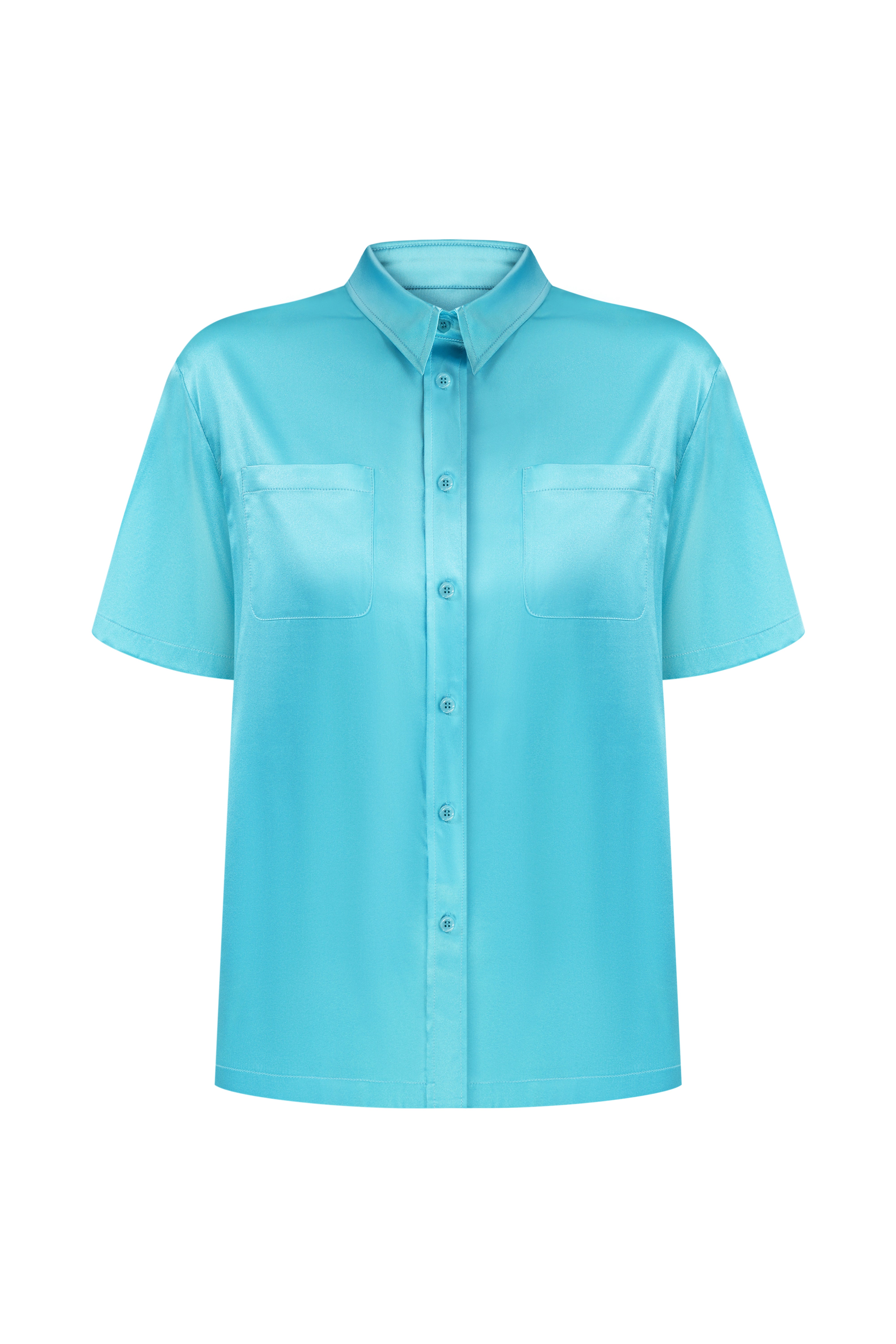 SILK SHIRT WITH POCKETS AQUA BLUE